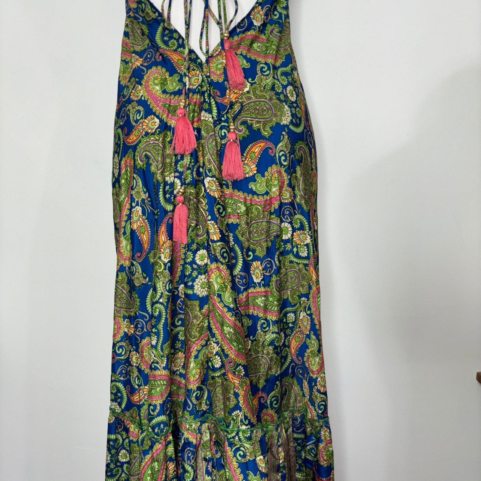 Swarna Greece ONE SIZE Paisley Print Maxi Dress Open Back Halter Plunge