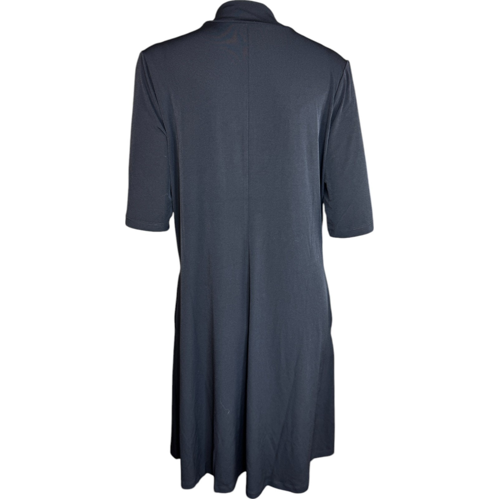 Susan Graver Liquid Knit Mock-Neck Elbow-Sleeve Dress Black Medium NWOT Flowy