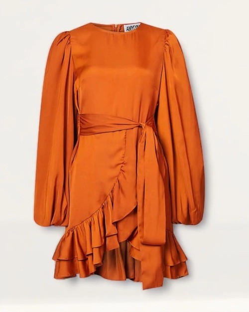 AmyLynn Kravitz Puff Sleeve Wrap Dress Burnt Orange RRP£85 Size S