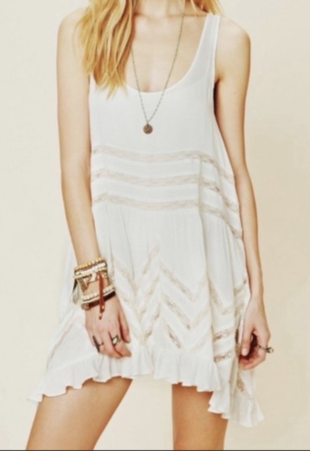 Intimately Free People XS Voile & Lace Polka Dot Sleeveless Slip Trapeze Dress