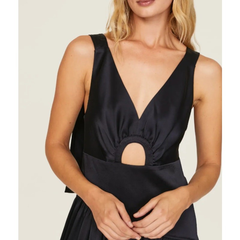 3.1 Phillip Lim Navy Satin Gown Keyhole Cutout Slit Maxi Size 6