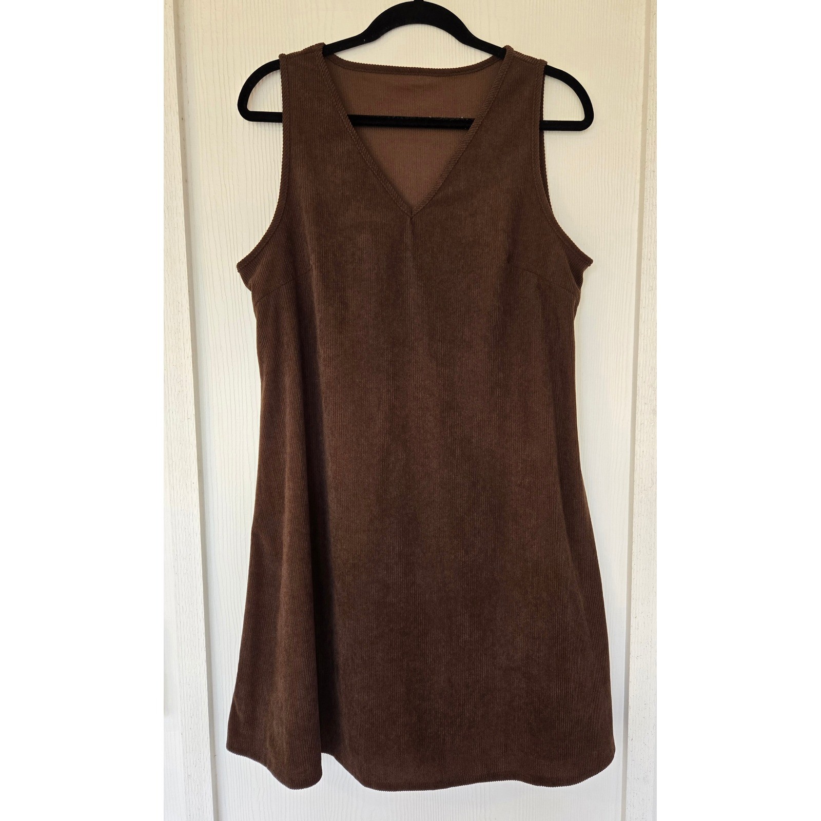 Chocolate Brown Corduroy A-Line Dress Sz L Retro 70s 90s Y2K Indie Academia Twee