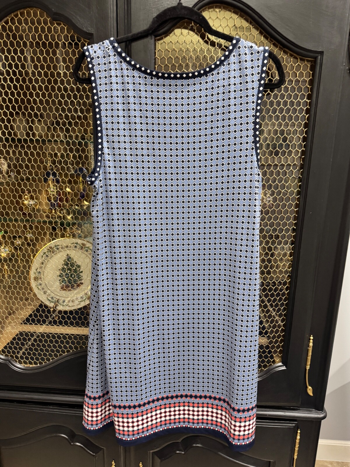 Max Edition Blue and Coral Sleeveless Print Shift, Size XL