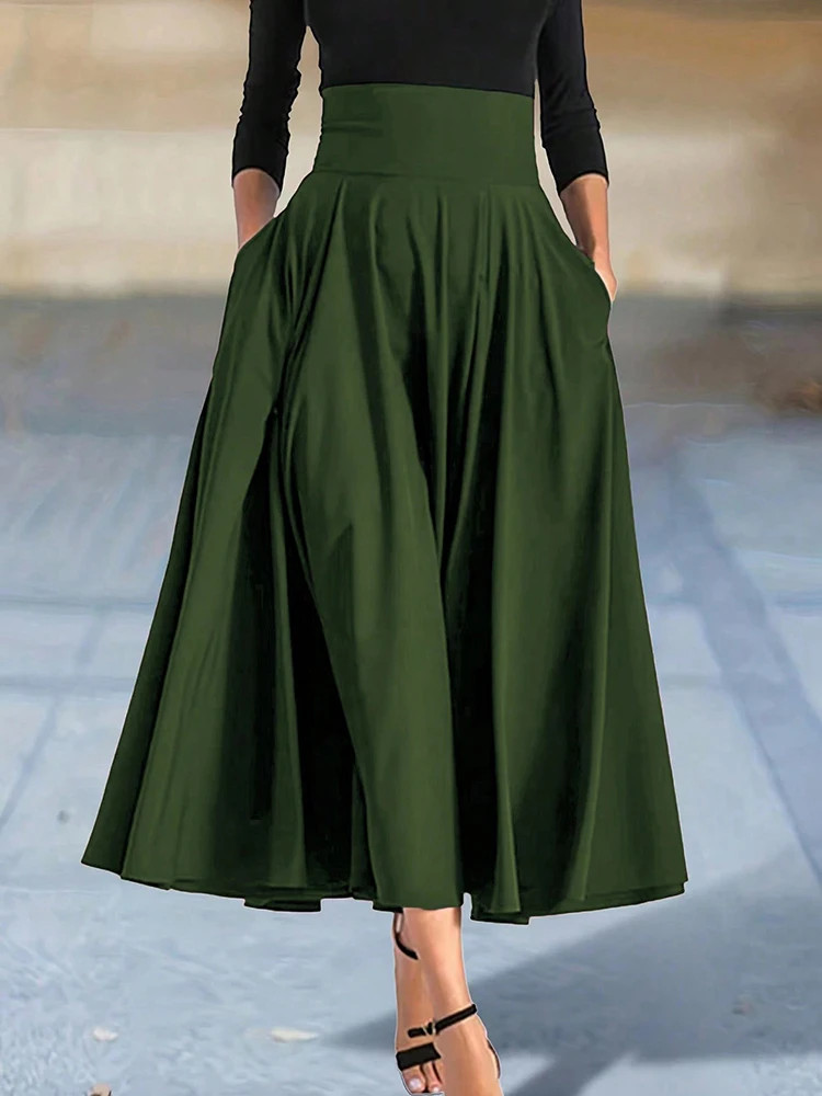 New In Dresses Solid Color A-line Skirts for Woman Clothing High Elastic Waist L