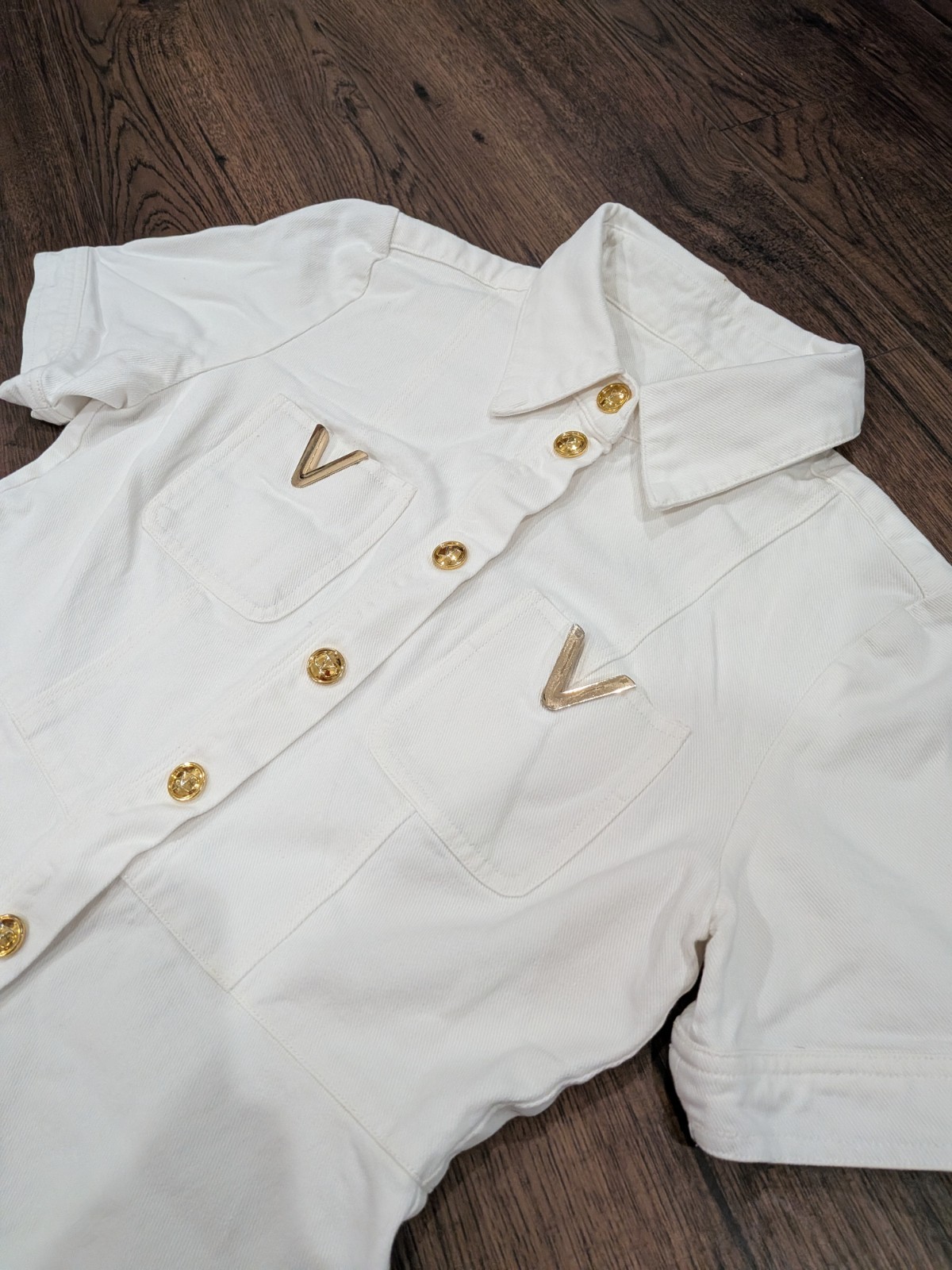 $2950 Valentino Garavani V logo White Denim Dress, Sz S-M VERY GOOD CONDITION