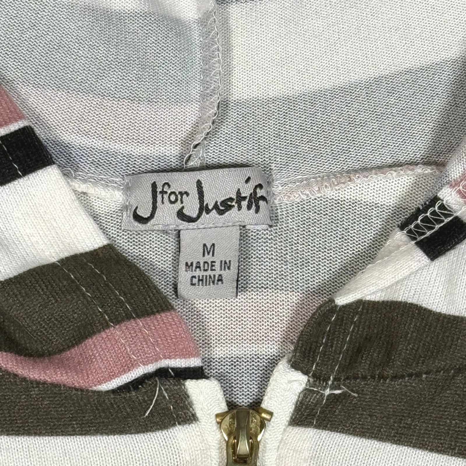 J for Justify Womens Striped Hooded Mini Dress Quarter Zip Long Sleeve Size M
