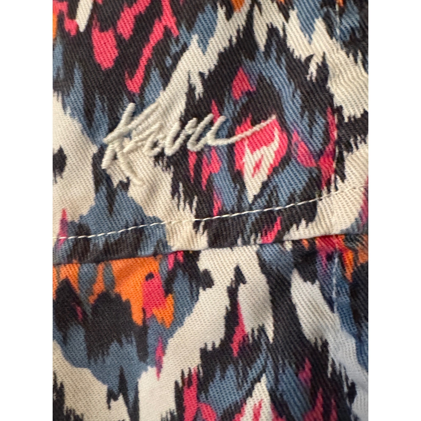 KAVU Sleeveless Ikat Diamond Print Shift Dress Blue Pink Orange Size M Pocket