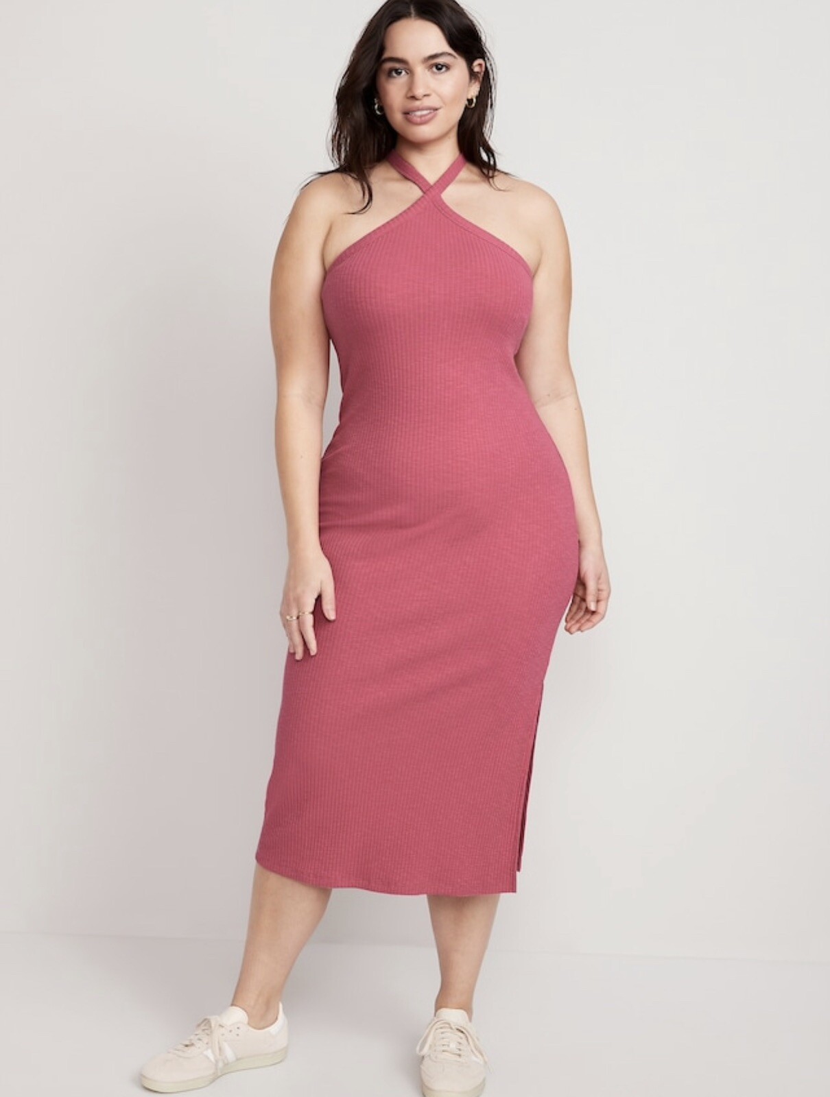 Old Navy Women’s Size 2X ~ Pink Fitted Rib Knit Halter Midi Dress $35 NWT