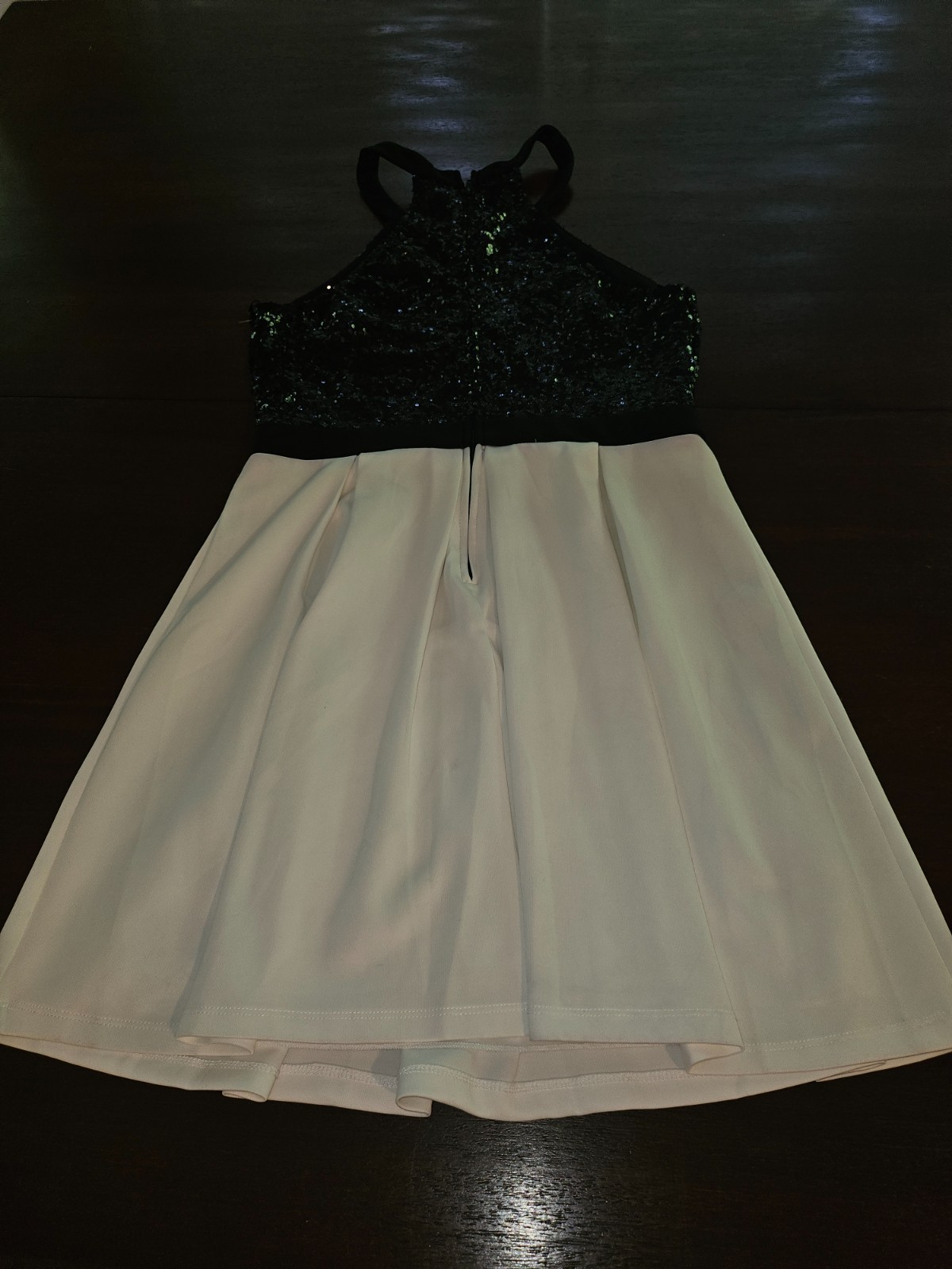B. Darlin Black & White Sequined Silky Fit & Flare Mini Dress Women’s Size 11/12