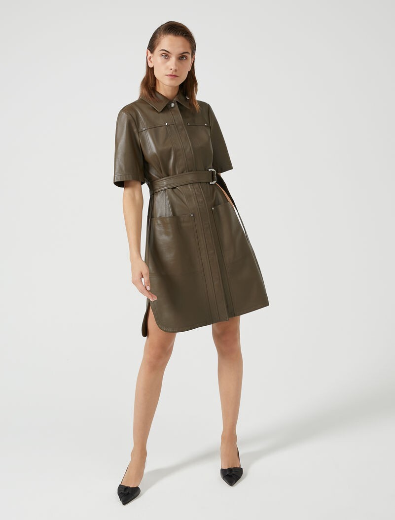 🌟 Sportmax by MAX MARA Nappa LEATHER Dress Usa2_ It36_ De32_ Uk4_ Fr34