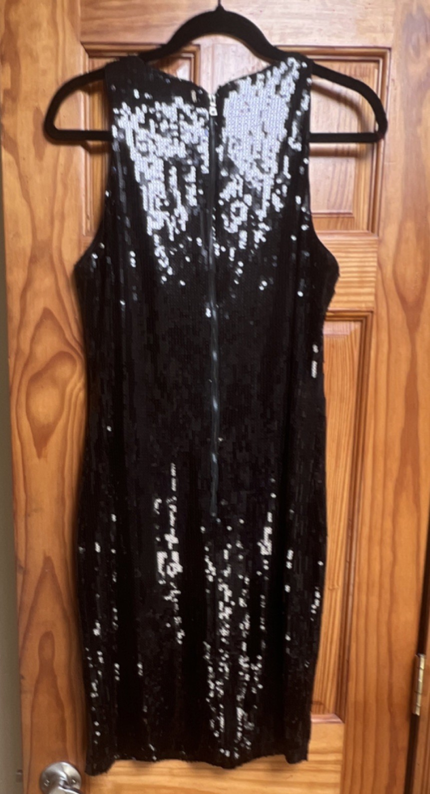 Nicole Miller Very Black Sequin Sheath Dress Round Neck Sleeveless Knee 14
