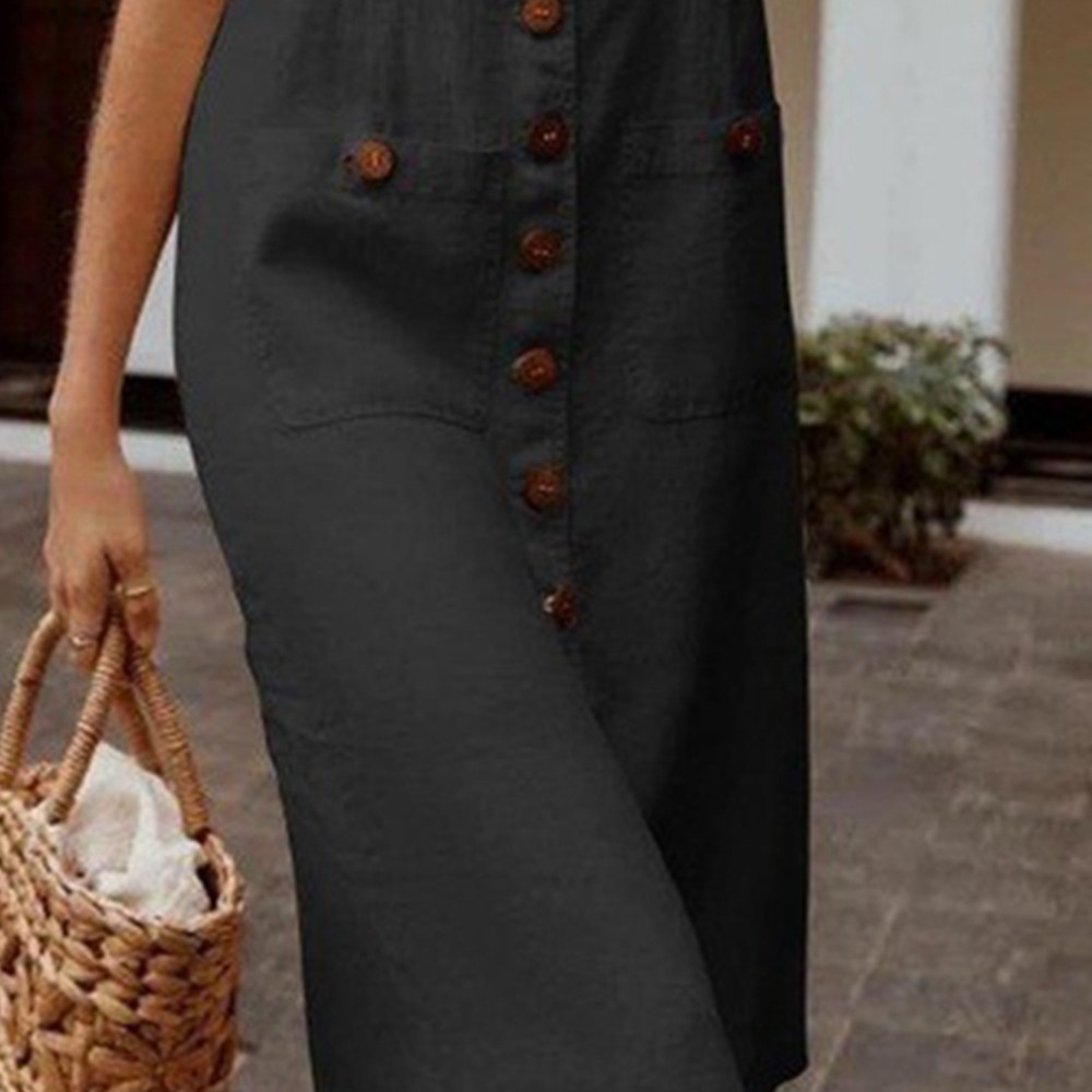 Womens Sleeveless Button Down Midi Shirt Dress Ladies Summer Holiday Sundress