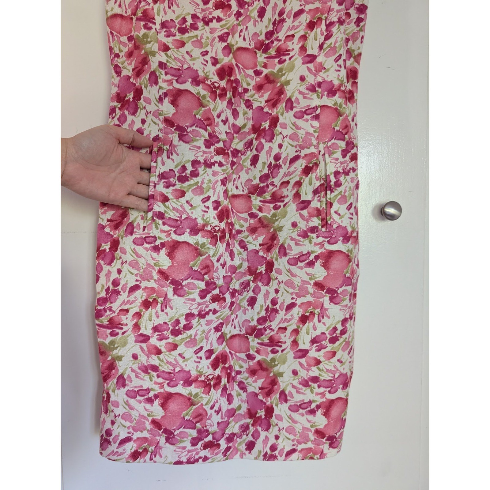 Harve Benard Linen Rayon Floral Sheath Dress Pink Spring Resort Vacation Size 2P