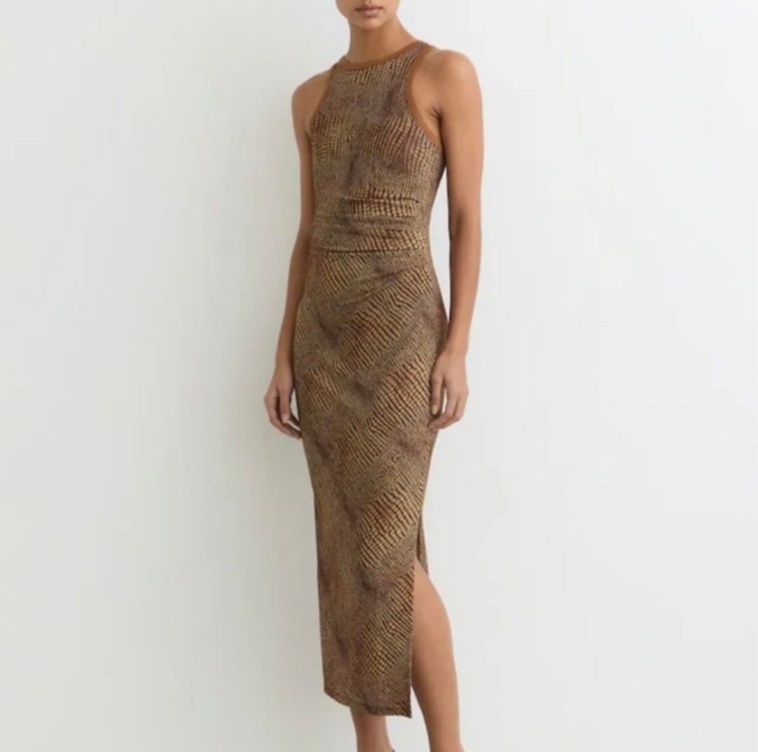 reiss dress xs women Lola Jersey Snakeprint Racer Midi Dress $235