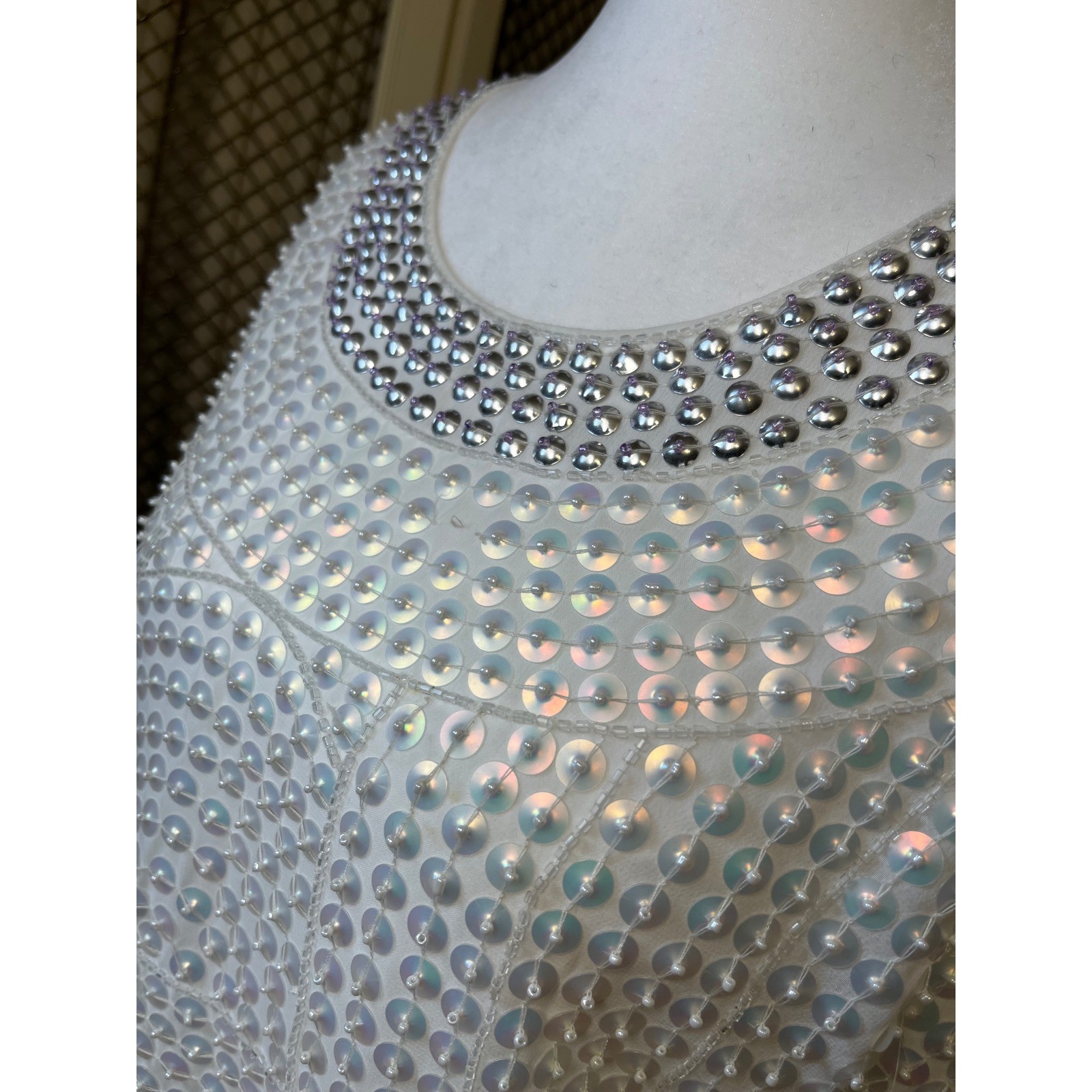 Parker White Pearl Beaded Sequin Flapper Dress Gatsby Glamour Party Size 6 EUC