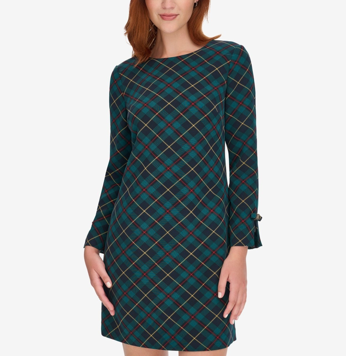 Tommy Hilfiger Petite Plaid Long-Sleeve Bow-Cuff Dress $119 Size 10P # 3A 3036 B
