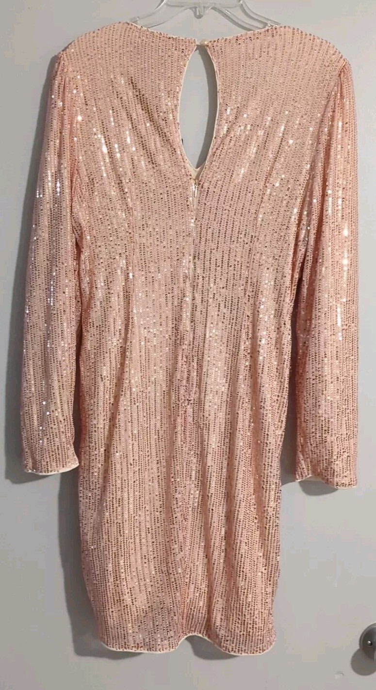 KANCY KOLE Sequin Dress VNeck Puff Long Sleeve Side Ruched Bodycom Jr Miss L NWT