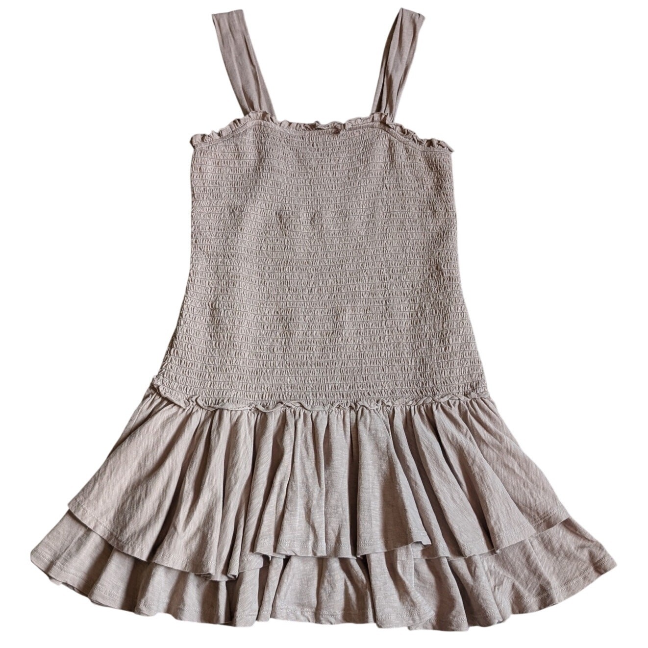 American Eagle Light Brown Smocked Tiered Ruffle Sundress
