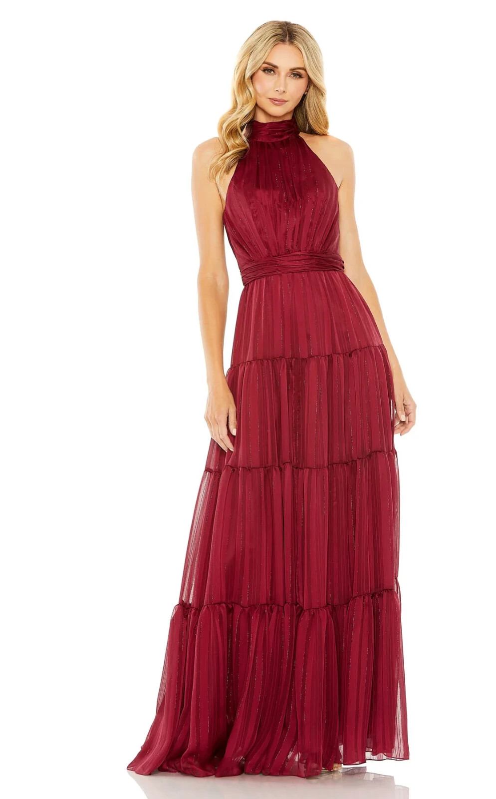 Mac Duggal Burgundy Red Bow Back Tiered A-Line Gown Size 12 $398