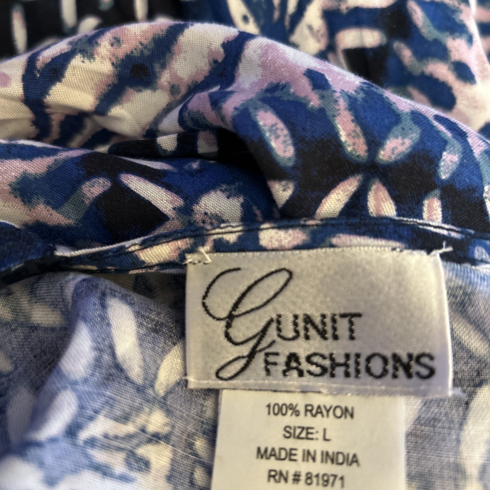 G Unit Dress L Blue Batik Rayon Boho Hippie Flowy Oversized Suspender Sundress