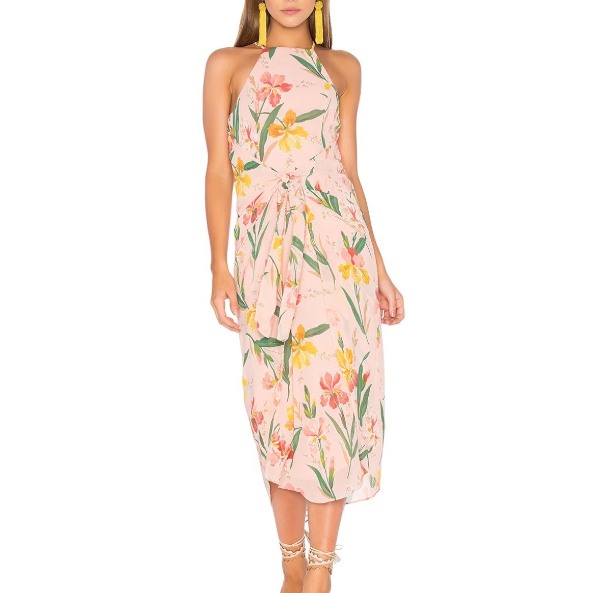 NEW Privacy Please x REVOLVE Lehunt Dress Pink Floral Halter Midi Dress XL