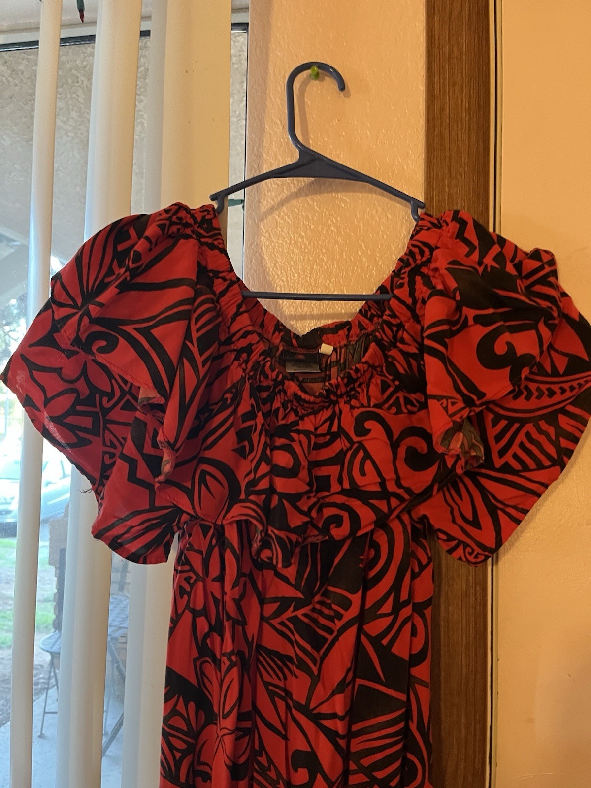 Tribal Origin Women’s Red/Black Print Short Sleeve Long Dress, Size 14