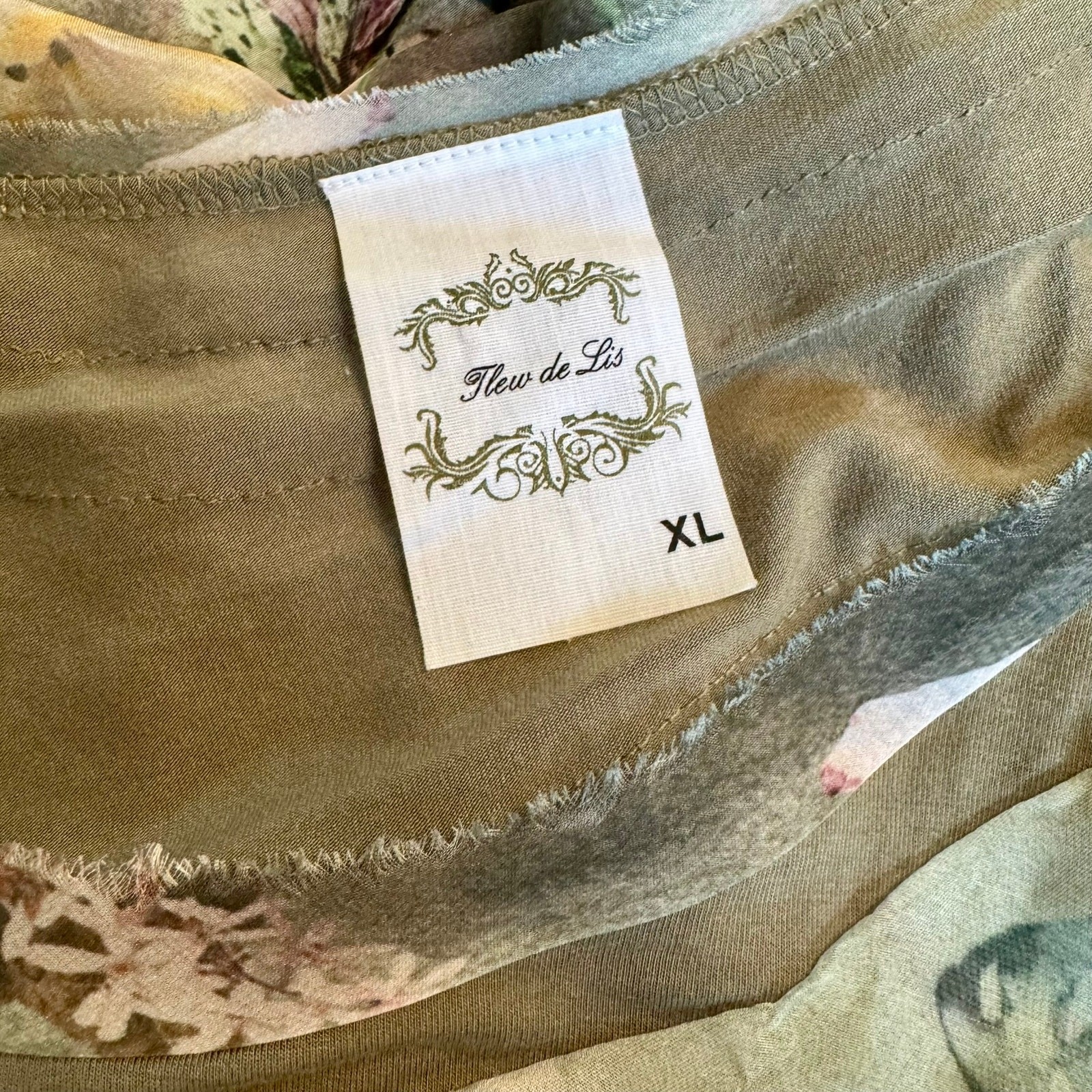 Fleur de Lis XL Tiered Floral Mesh Midi Dress Raw Edge Boho Cottagecore