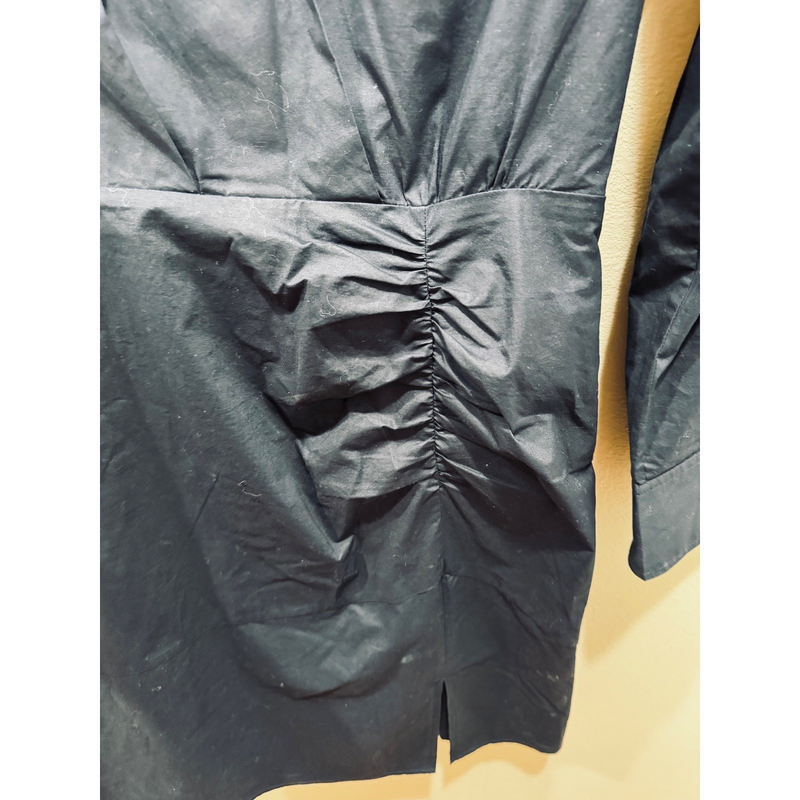 Milly Navy Ruched Stretch Cotton Poplin Mini Shirt Dress Size 10 Classic Staple
