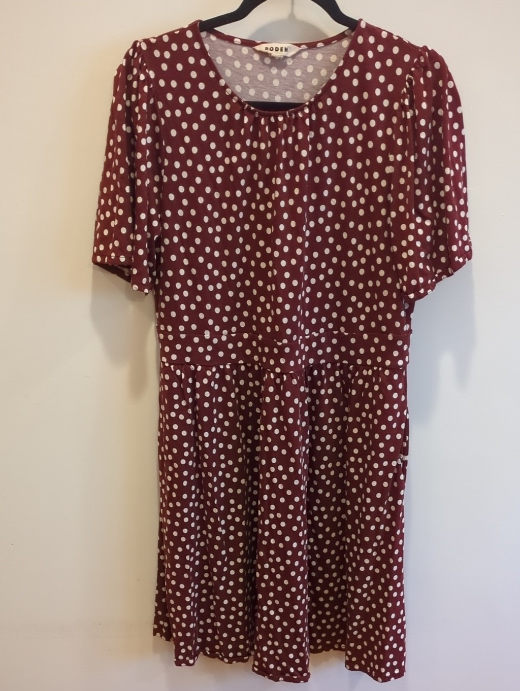 Whimsy Boho Coquette Preppy Boden Bugundy White Polka Dot Mini Dress US Sz 12R