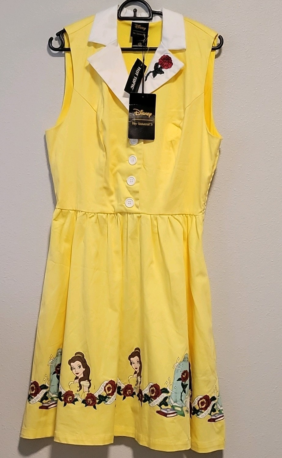 Disney Her Universe Belle Yellow/White Collared Sleeveless A-Line Dress S/M