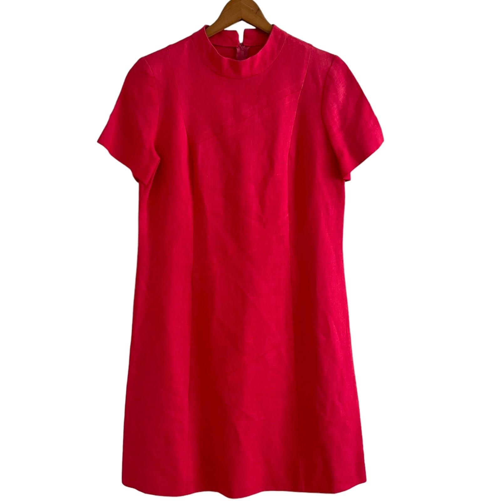 Vintage Arthur Linen Shift Dress M Red Ireland Classic Minimalist Irish 60s