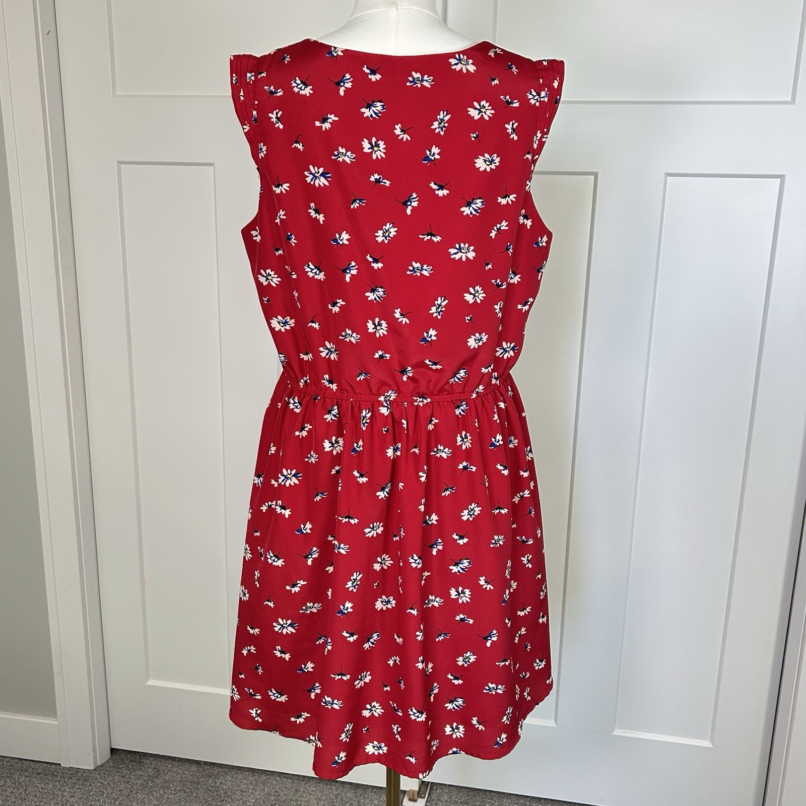 Charming Charlie Red Floral Print Sun Dress LARGE Sleeveless Dress Casual Summer