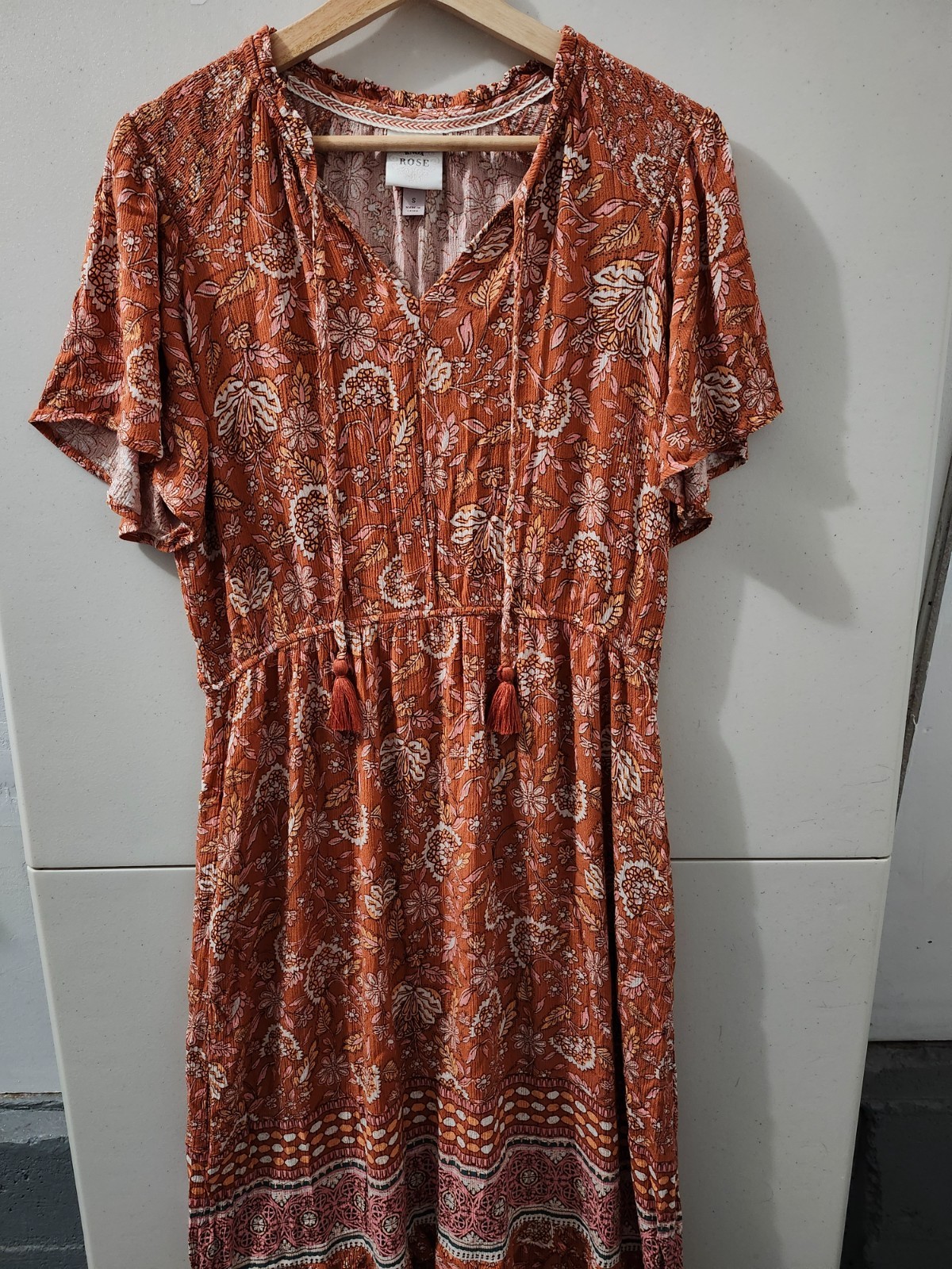 Knox Rose Dress Womens S Orange Rust Flutter Short Sleeve Tier Maxi Floral Boho