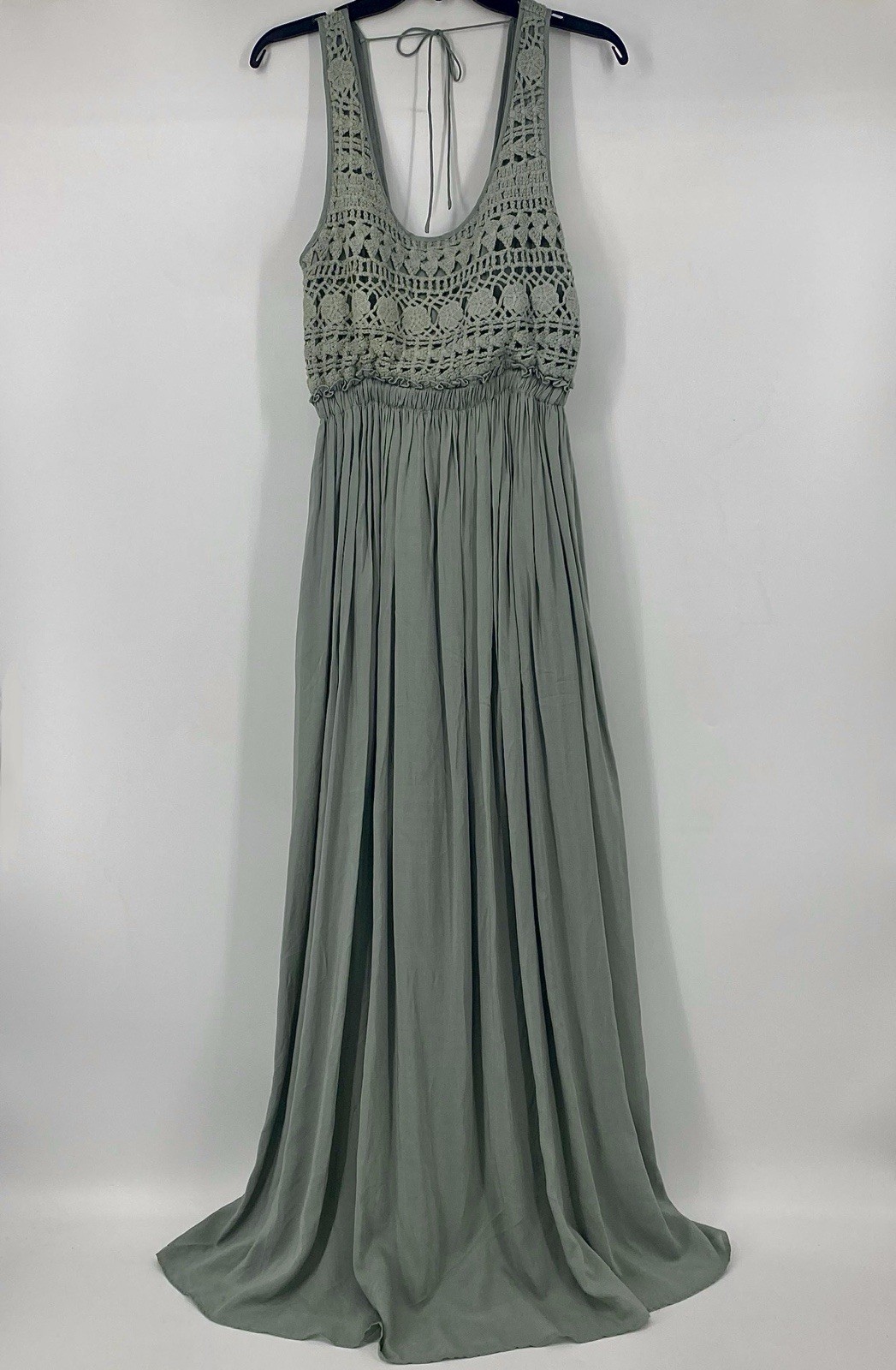 Wishlist Apparel Maxi Dress Green Crochet Bohemian Medium Beachy Dress NWT