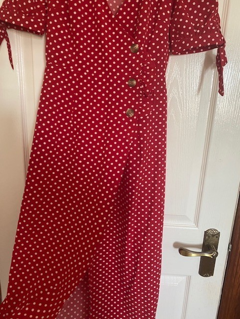 Red Polka Dot Midi Dress – UK Size 8