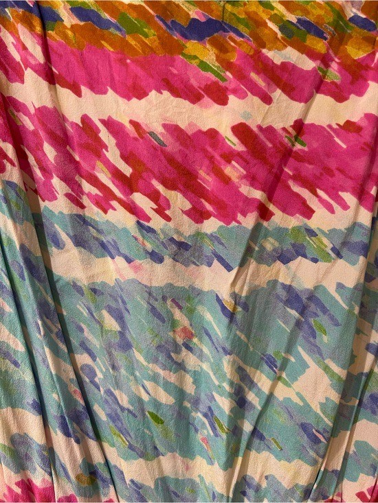 Presley & Skye Silk Pink, Blue & Mustard Abstract Faux Wrap Dress. Medium