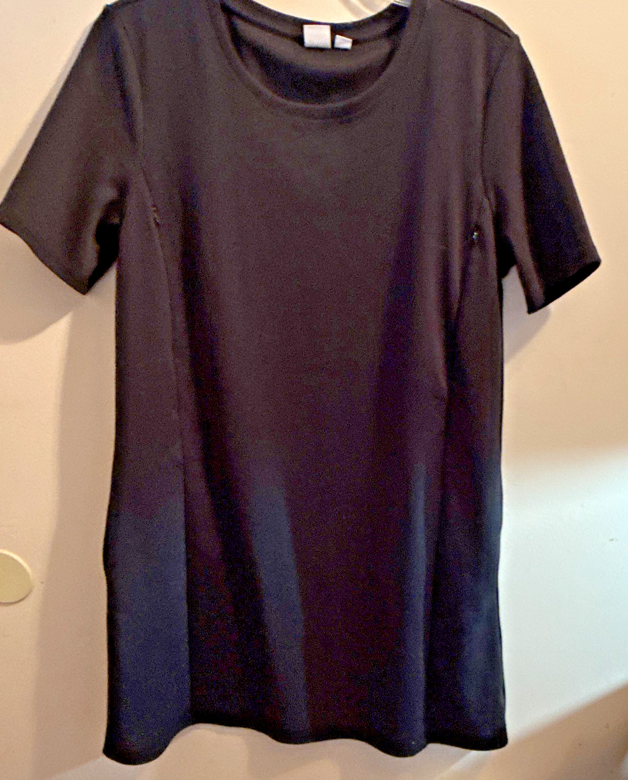 Women’s Black Solid T-Shirt Dress XL Knee Length Round Neck Short Sleeve