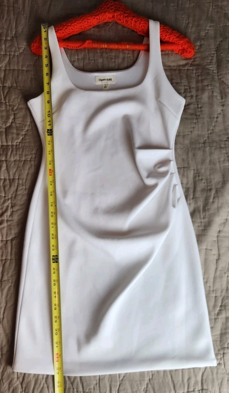 Open Edit Dress Small White Square Neck Mini Bodycon Sheath NWT Nordstrom $69.50