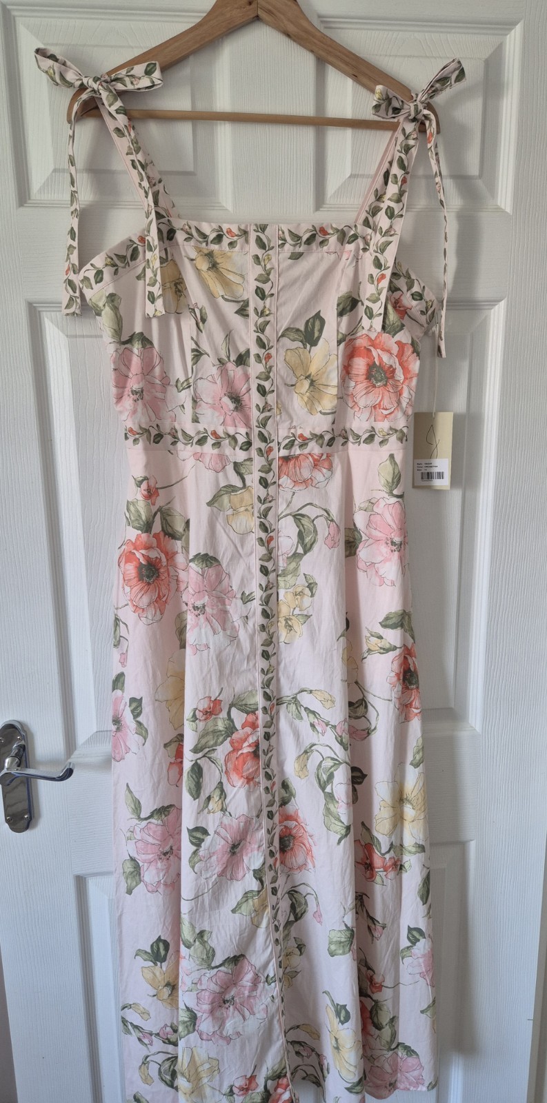 JOIE Floral Maxi Dress Size 14 Romantic Cottagecore Tie Shoulder Pink/Cream NWTS