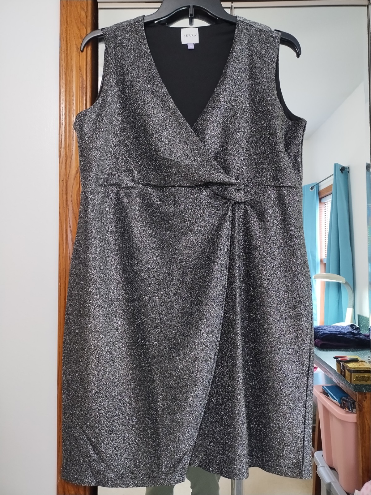 SERRA XL Womens Metallic Silver & Black Sleeveless STRETCH Mini Dress Glam Moto