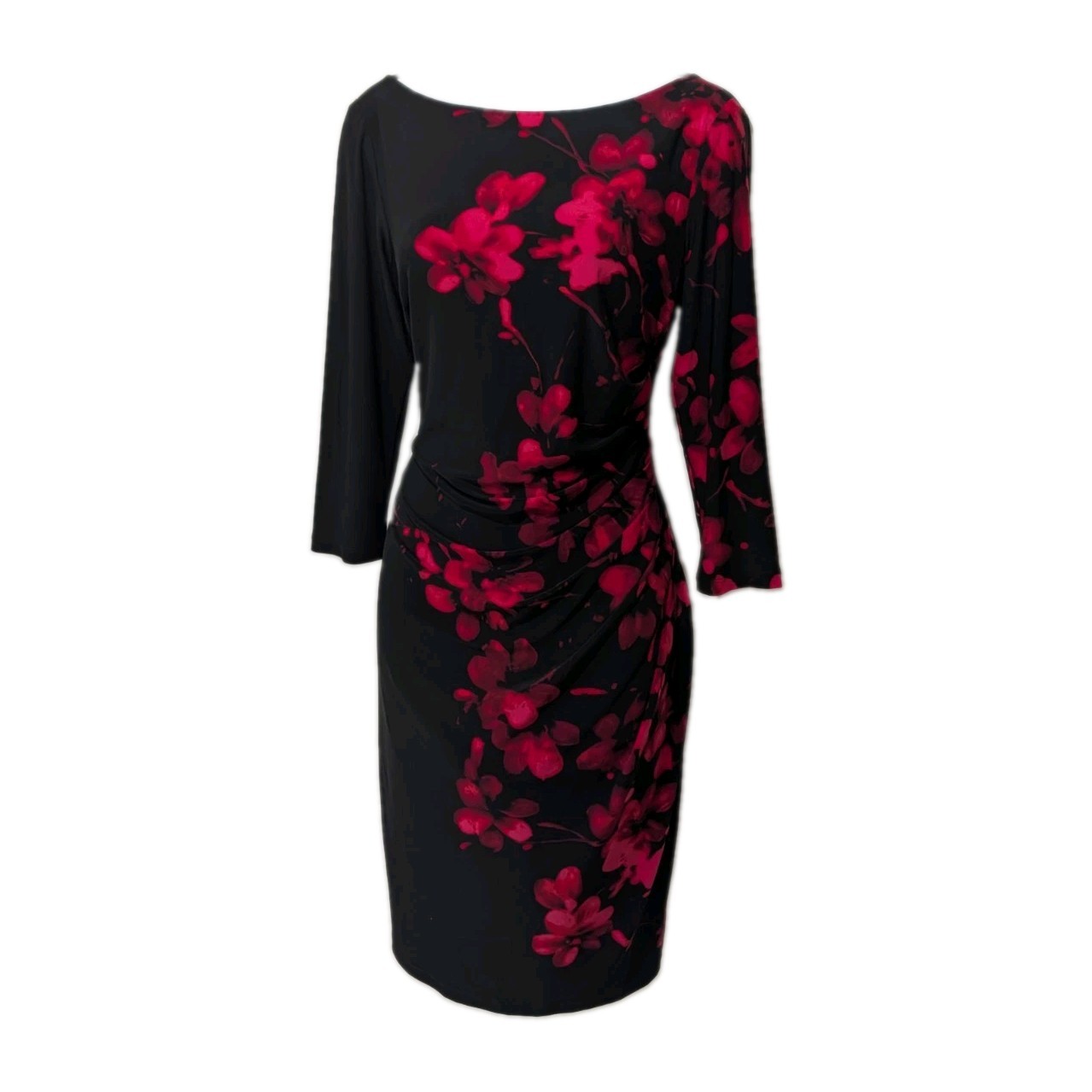 Chaps Dark Floral Sheath Long Sleeve Dress Womens M Professional Classic #drs21