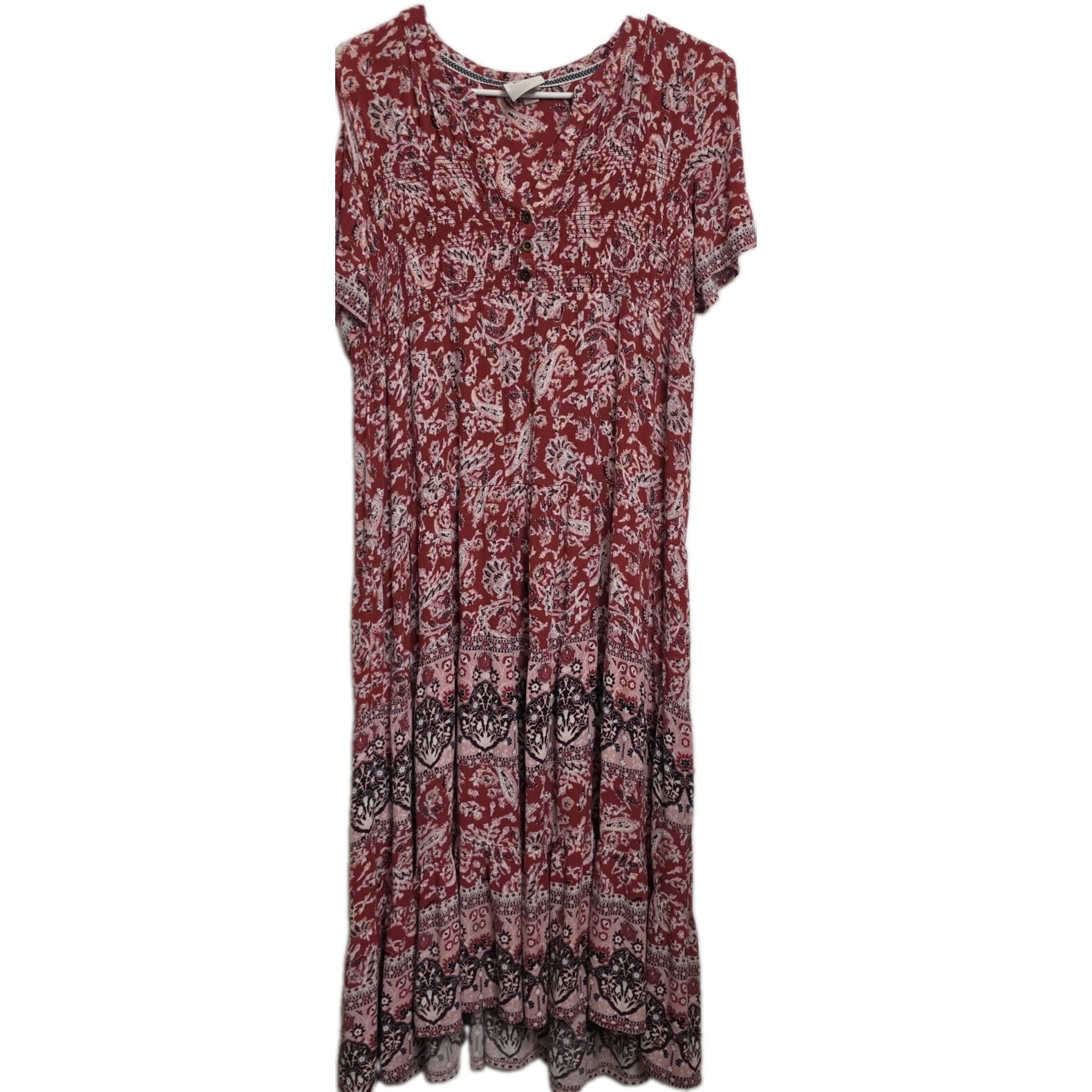 Knox Rose Womens Cottagecore Romantic Smocked Maxi Dress M Red And Rose.