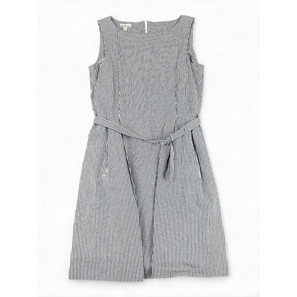 L.L. Bean Seersucker Belted Midi Dress Size 12