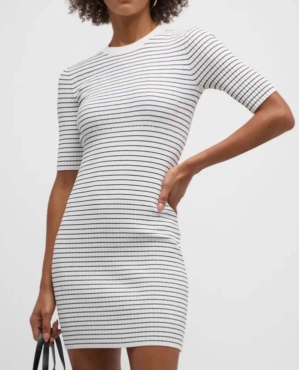 Frame Mixed Rib Navy White and Blue Striped Sailor Bodycon Midi Dress Size M