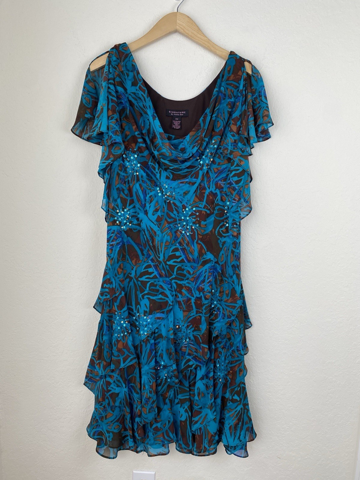 Robbie Bee Vintage 14w Fairy Grunge Dress Beaded Whimsigoth Ruffle Y2K Midi Blue