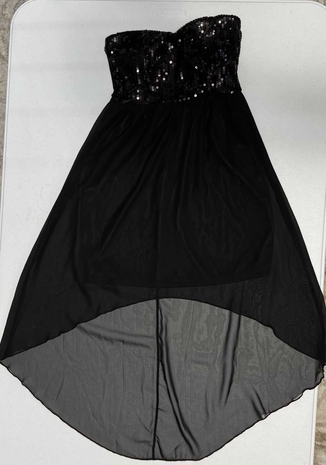 Vintage Strapless Black Sequin High Low Cocktail Dress Size Small Y2K Wet Seal