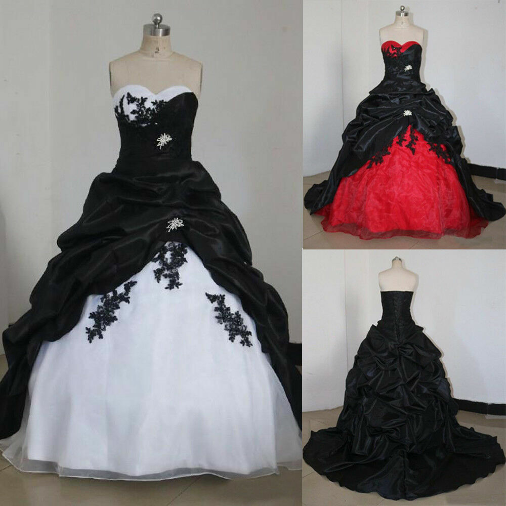 Black and White Gothic Wedding Dresses Vintage Sweetheart Appliques Bridal Gowns