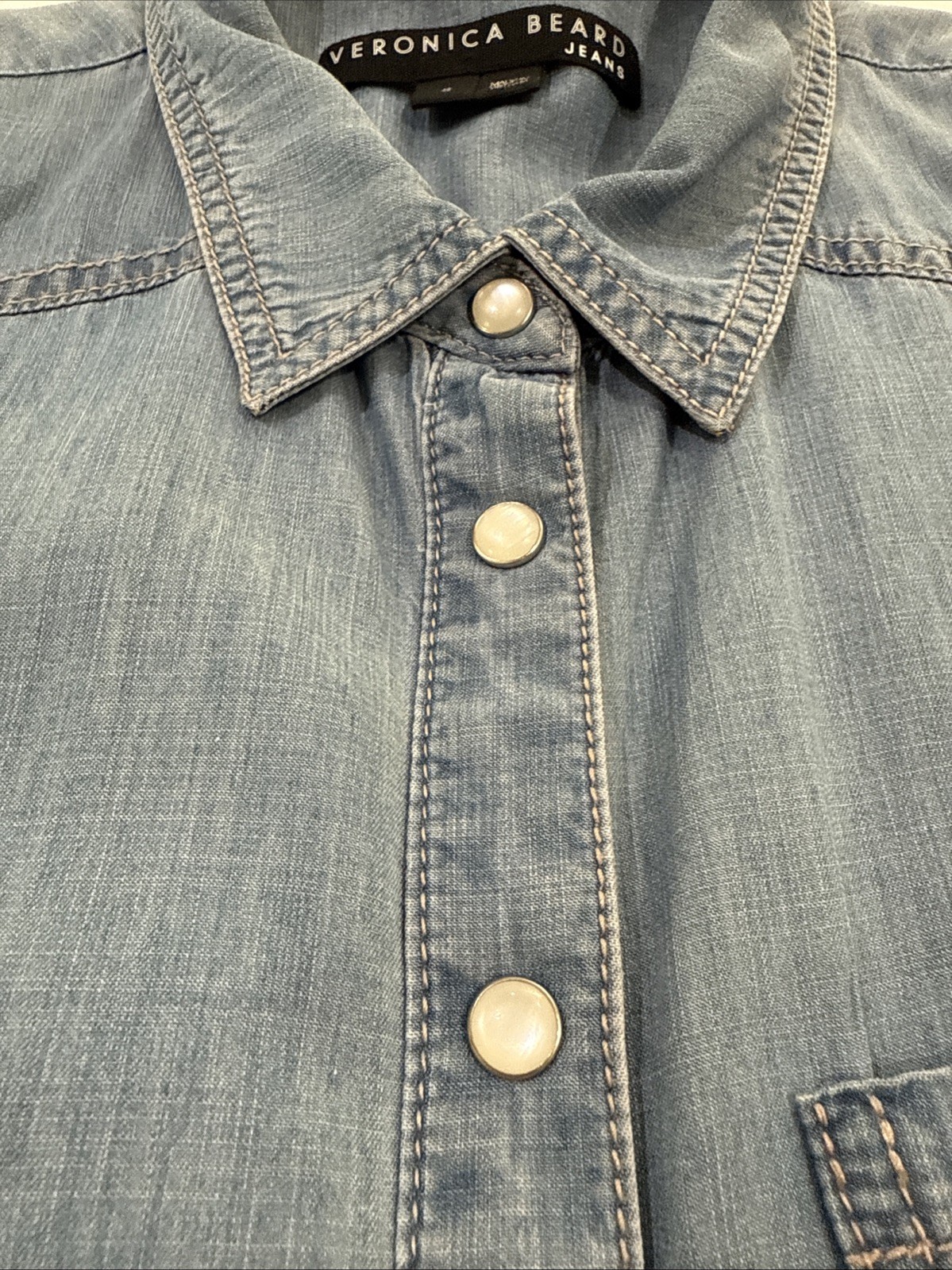 Veronica Beard Harrow Shirt Dress Tiered Pearl Snap Button Chambray Sz 8