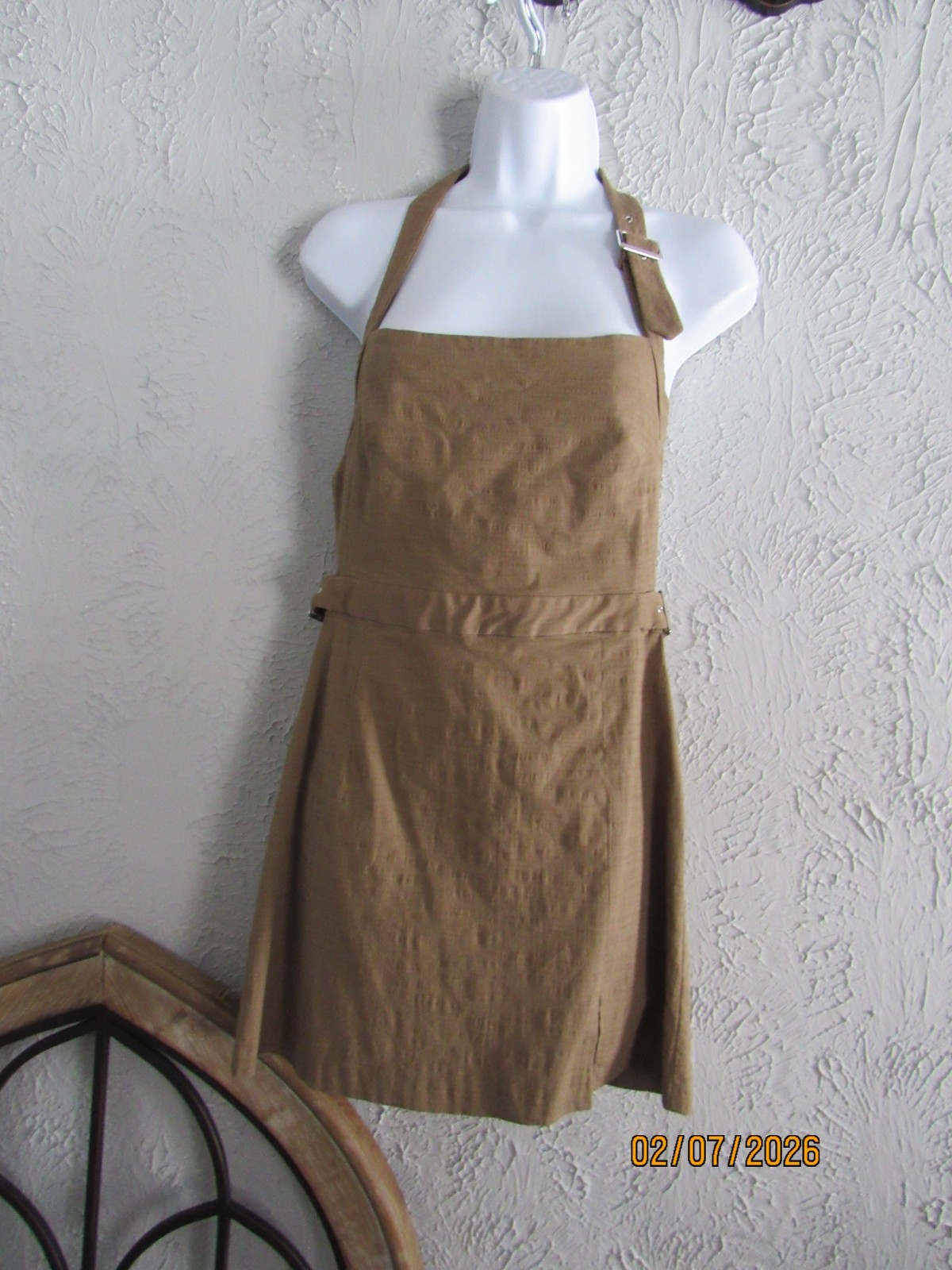 Zara nwt sz M mocha mini dress cotton viscose belt detail neck back stretch