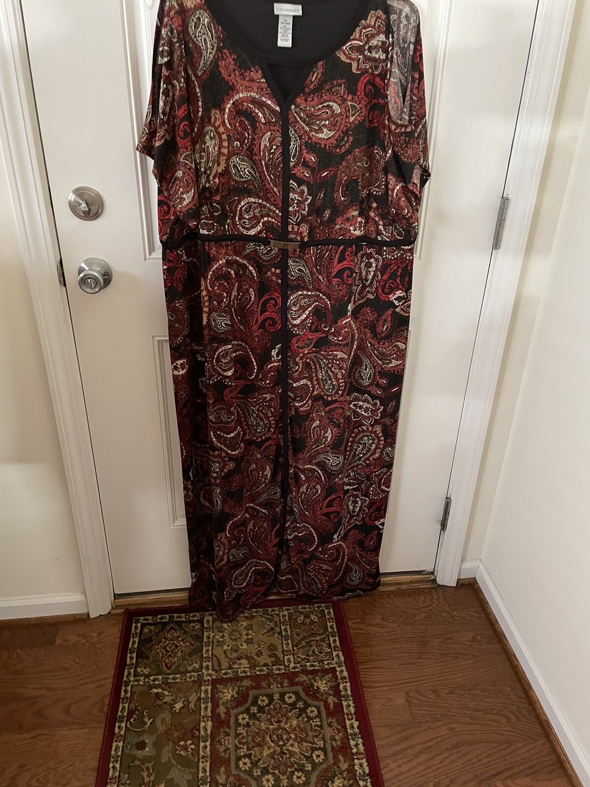 Catherine’s Plus 3X Black And Rust Short Sleeved Long Dress, EUC